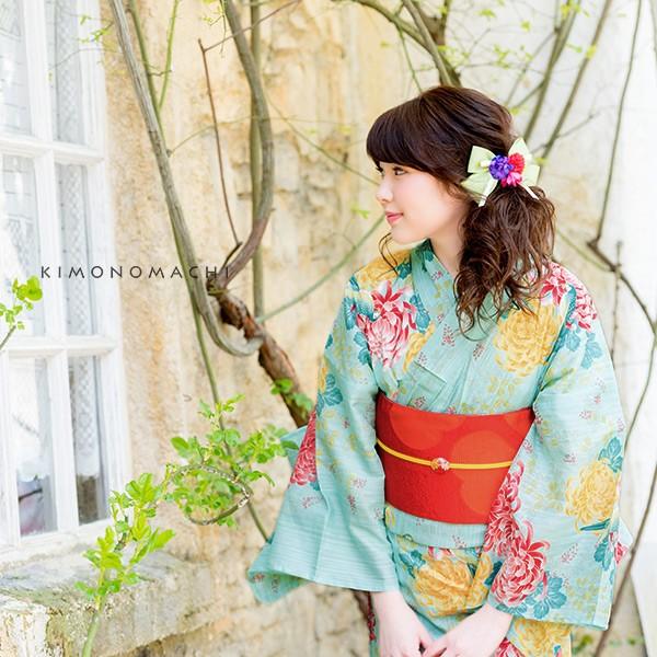 KIMONOMACHI 京都きもの町オリジナル 浴衣セット「水色菊とオウム