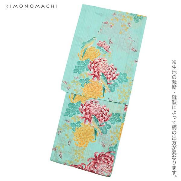 しつけ付　コーマ地　浴衣 夏物　166 トールサイズ　濃紺　鳥　オウム　個性的 KIMONOMACHI 浴衣 レディース セット 「ブルー ヨットとカモメ
