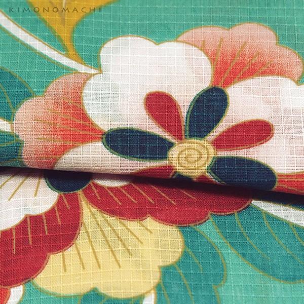 京都きもの町　Girly コバルトグリーンの浴衣　半幅帯と飾り紐下駄カルキュロ KIMONOMACHI 京都きもの町オリジナル 浴衣セット「コバルト