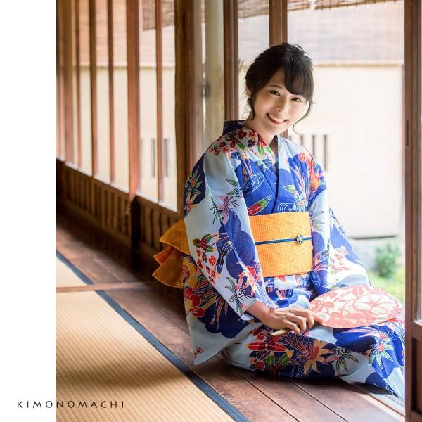 KIMONOMACHI 京都きもの町オリジナル 浴衣セット「青色紅型風雲に草花