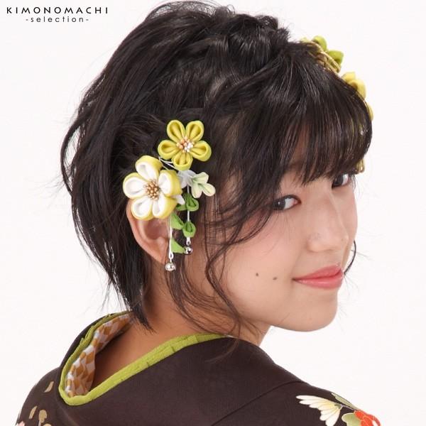 髪飾り 有名な 成人式 振袖 髪飾り2点セット 薄抹茶色 つまみ細工のお花 4967 前撮り 結婚式の振袖に 振袖髪飾り つまみ細工髪飾り