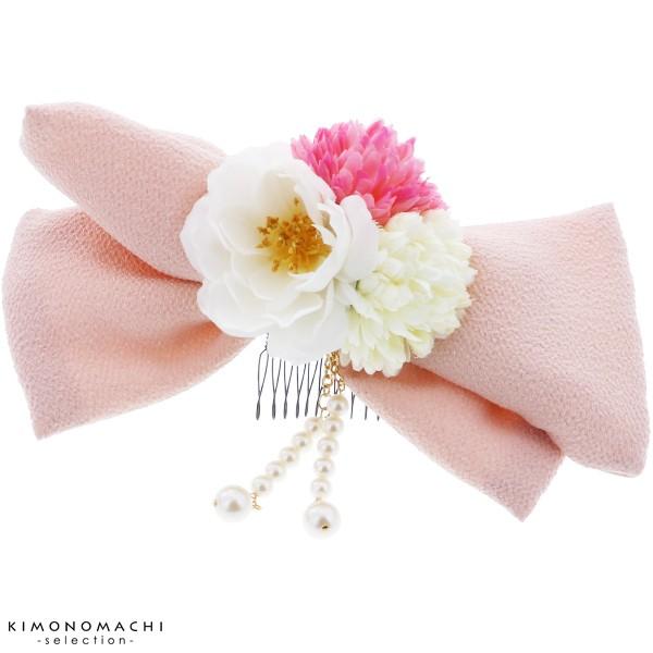 成人式 髪飾り 振袖 リボン 薄ピンク色リボン お花とパールビーズ飾り 袴髪飾り 振袖髪飾り 前撮り 6492 京都きもの町 通販 Yahoo ショッピング