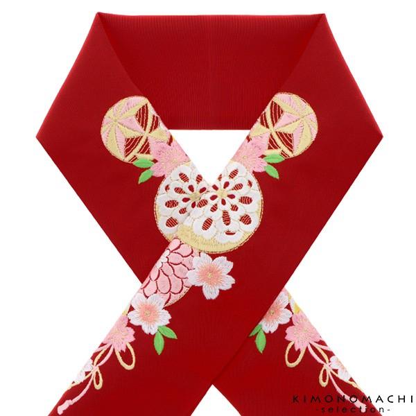 Prices down5）振袖 半襟 刺繍 「赤色 毬、花薬玉」 刺繍半襟