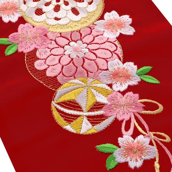 Prices down5）振袖 半襟 刺繍 「赤色 毬、花薬玉」 刺繍半襟