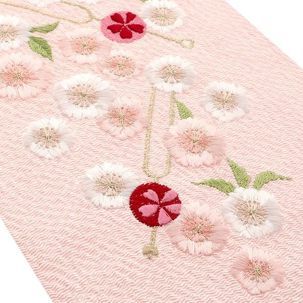 振袖 半襟 刺繍 「ピンク色 かんざし、桜」IKKO 刺繍半襟 振袖衿