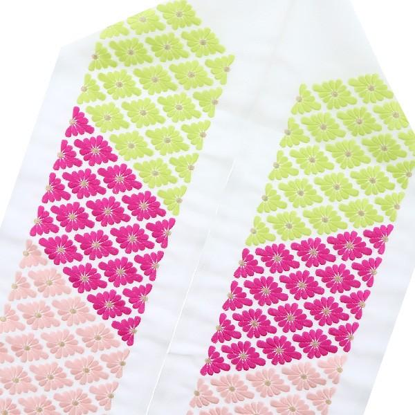 Prices down5）振袖 半襟 刺繍 「黄緑×赤紫×ピンク 菊菱」 刺繍