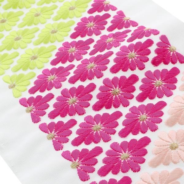 Prices down5）振袖 半襟 刺繍 「黄緑×赤紫×ピンク 菊菱」 刺繍半襟