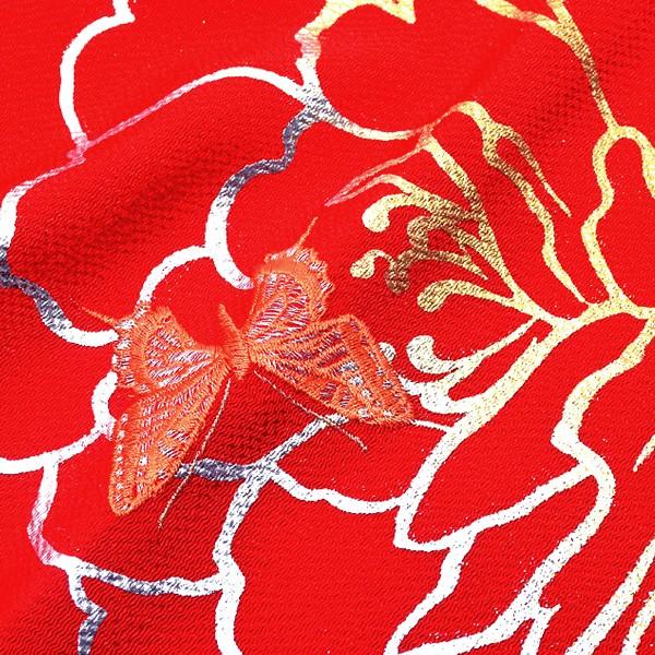 Prices down4）成人式 帯揚げ 振袖 「赤色 牡丹と蝶」 刺繍帯揚げ 正絹