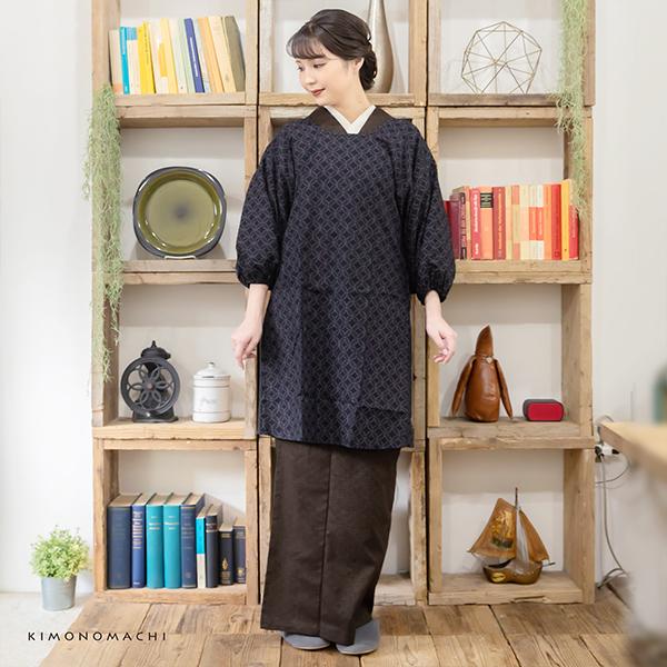 割烹着 おしゃれ 「濃紺色 七宝」日本製 オシャレ かわいい 綿割烹着 ロング割烹着 着物割烹着 エプロン プレゼント最適品 【送料無料】【メール便不可】