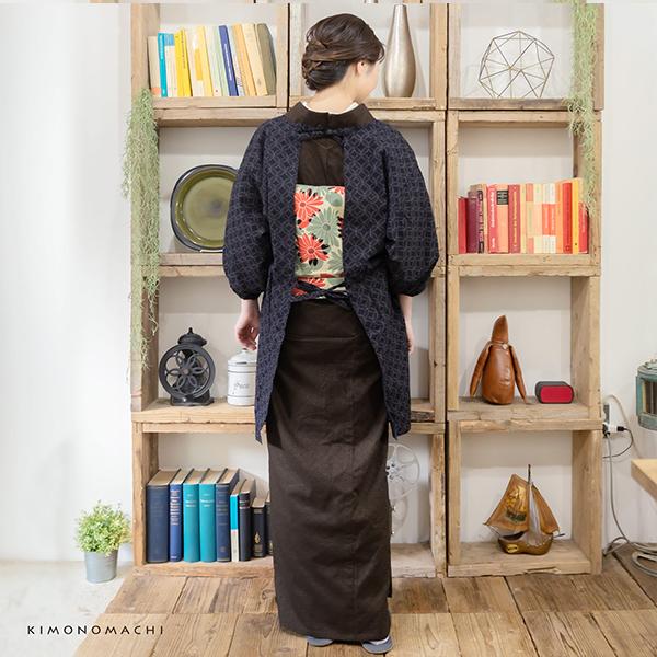 割烹着 おしゃれ 「濃紺色 七宝」日本製 オシャレ かわいい 綿割烹着 ロング割烹着 着物割烹着 エプロン プレゼント最適品 【送料無料】【メール便不可】