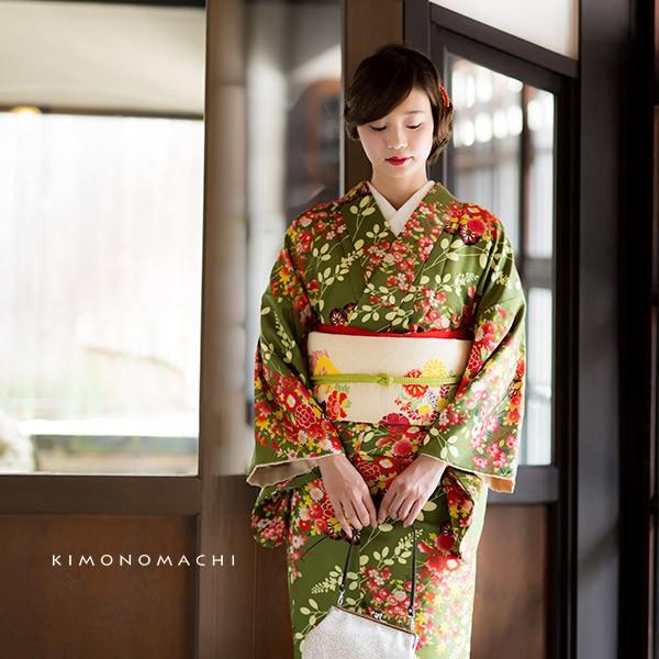 KIMONOMACHI （Prices down）洗える着物 小紋 袷 単品 「松葉色