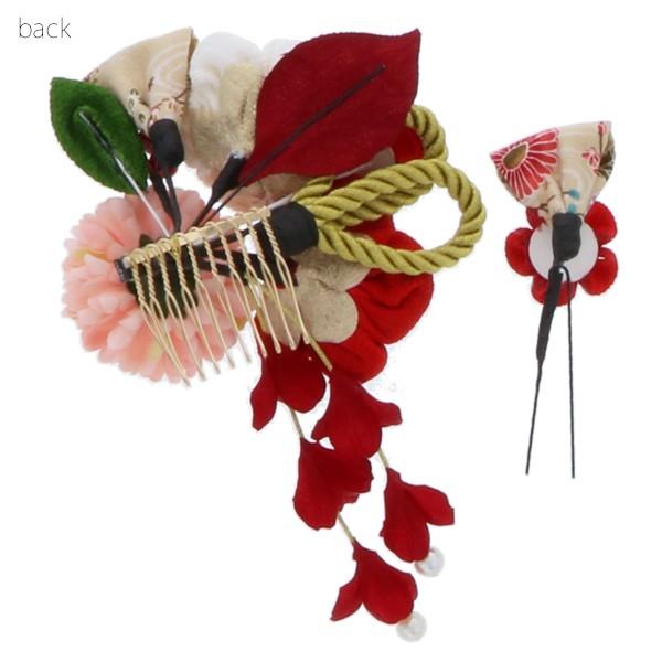 Prices down2）成人式 髪飾り 赤 白 椿 紐 2点セット「 赤白椿 花 古布