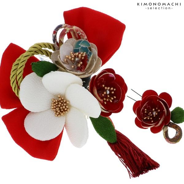 成人式 髪飾り 振袖 髪飾り2点セット「赤色のリボン、白色のお花、房飾り」 振袖髪飾り 成人式、前撮り、結婚式の振袖に [送料無料]＜H＞ss2512wkk10 成人式 髪飾り 2点セット「赤色のリボン 白色のお花 房飾り」振袖髪