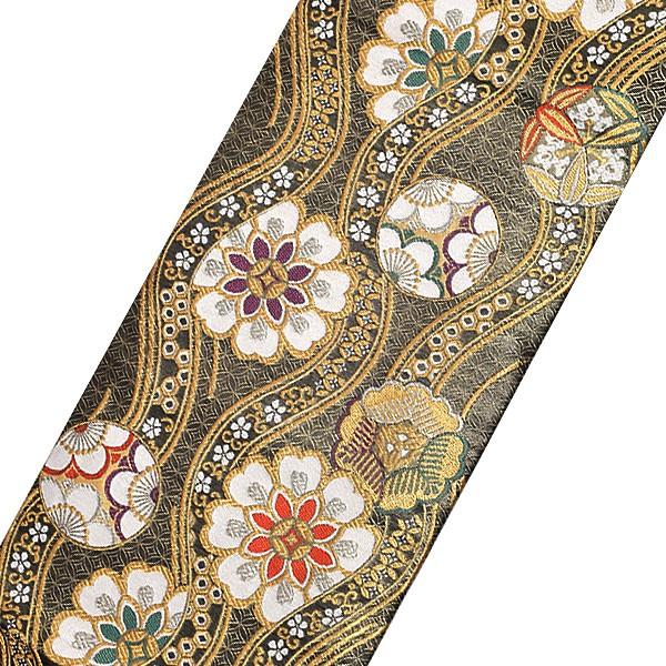 Prices down3）振袖 袋帯「黒色 立涌に花文」振袖に お仕立て上がり