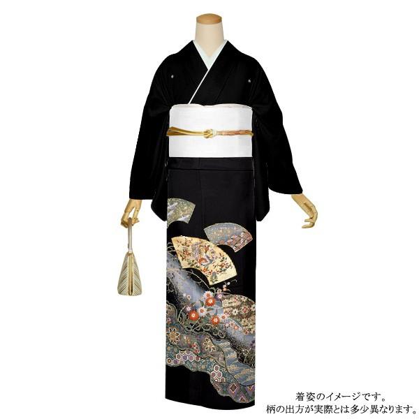 留袖 お仕立て上がり 黒留袖 7点 セット 正絹「道長取り 扇面に吉祥 
