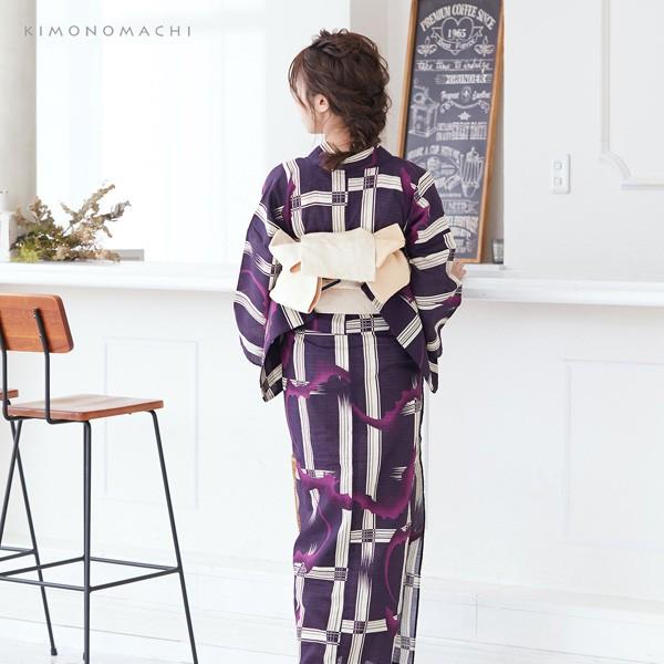 浴衣 レディース 単品 「紫色 格子にコウモリ」 S F TL LL サイズ KIMONOMACHI 京都きもの町 オリジナル レトロ モダン かわいい 大人柄 変わり織り綿 女性浴衣単品 女浴衣 ゆかた yukata 【メール便不可】
