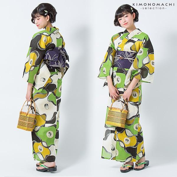 Prices down2）芸艸堂 浴衣単品「緑×からし 椿」UNSODO 桂友同