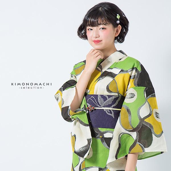 Prices down2）芸艸堂 浴衣単品「緑×からし 椿」UNSODO 桂友同