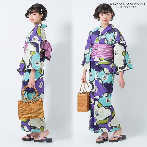 Prices down2）芸艸堂 浴衣単品「青紫×水色 椿」UNSODO 桂友同机会 綿