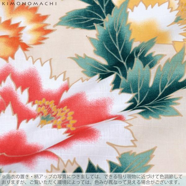 浴衣 レディース 単品 「クリームベージュ 芍薬」 S F TL LL サイズ KIMONOMACHI 京都きもの町 オリジナル レトロ モダン かわいい 大人柄 変わり織り綿 女性浴衣単品 女浴衣 ゆかた yukata 【メール便不可】