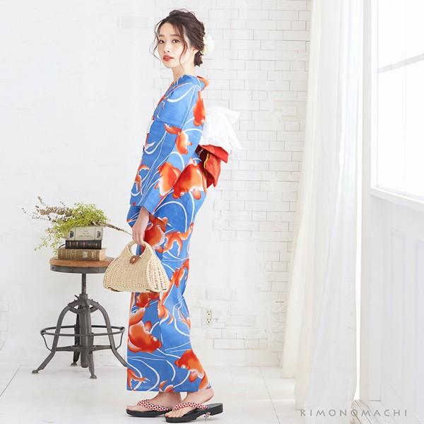 浴衣 単品 女性用 日本製 半身仕立て 綿100％ 深紅色×黒地に金魚柄 金魚 浴衣 単品 女性用 日本製 半身仕立て 綿100％ 深紅色×黒地に金魚