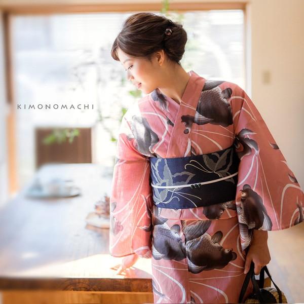 浴衣 レディース 単品 「黒色金魚」 S F TL LL サイズ KIMONOMACHI 京都きもの町 オリジナル レトロ モダン かわいい 大人柄 変わり織り綿 女性浴衣単品 女浴衣 ゆかた yukata 【メール便不可】