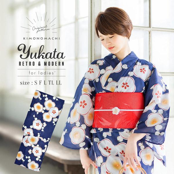 KIMONOMACHI (Prices down)浴衣 レディース 単品 「紺色 梅 KIMONOMACHI (Prices down)浴衣 レディース 単品 「紺色 梅
