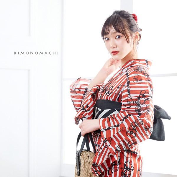 浴衣 レディース 単品 「レッド レトロフラワー」 S F TL LL サイズ KIMONOMACHI 京都きもの町 オリジナル レトロ モダン かわいい 大人柄 変わり織り綿 女性浴衣単品 女浴衣 ゆかた yukata 【メール便不可】