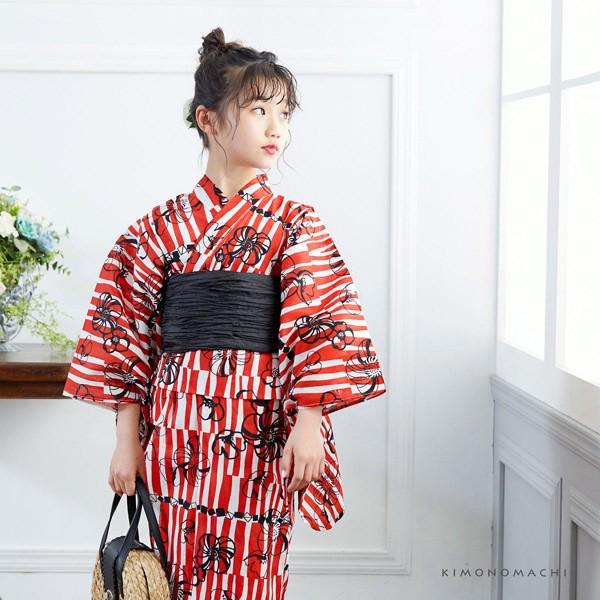 KIMONOMACHI 浴衣 子供 こども 浴衣単品「レッド レトロフラワー KIMONOMACHI 浴衣 子供 こども 浴衣単品「レッド レトロフラワー
