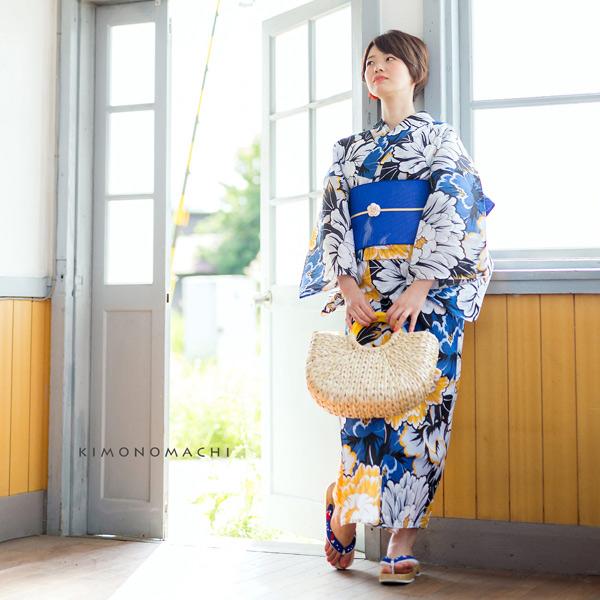 KIMONOMACHI (Prices down)浴衣 レディース 単品 「青色 牡丹 KIMONOMACHI (Prices down)浴衣 レディース 単品 「青色 牡丹