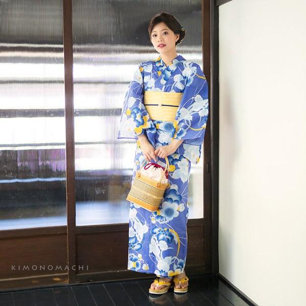 浴衣 レディース 単品 「ラベンダーブルー 花の丸」 S F TL LL サイズ KIMONOMACHI 京都きもの町 オリジナル レトロ モダン かわいい 大人柄 変わり織り綿 女性浴衣単品 女浴衣 ゆかた yukata 【メール便不可】