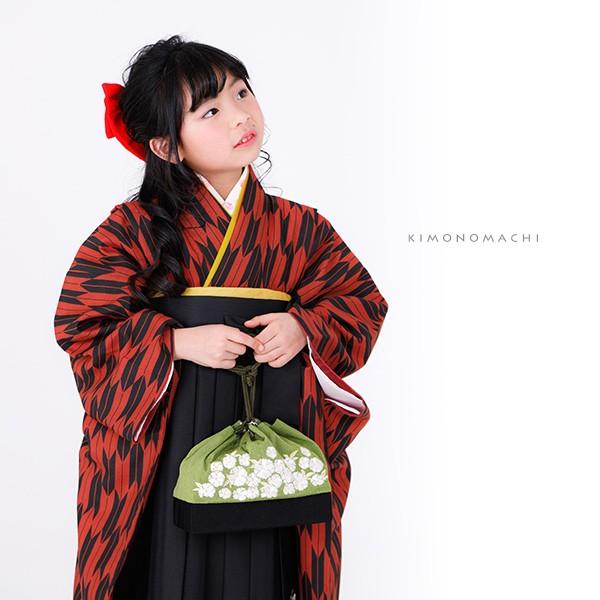 卒業式 小学校 袴セット「赤×黒 矢羽の着物、黒色の桜刺繍の袴