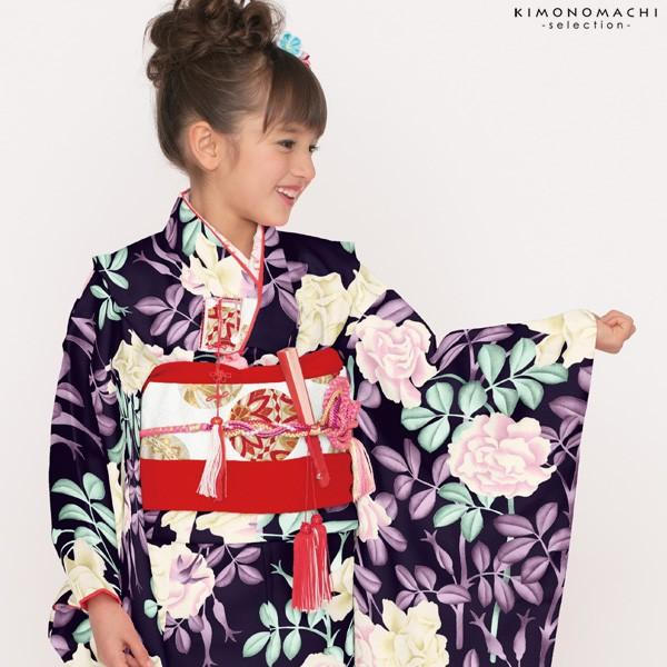 【美おり】KK634 女児 四つ身 七歳用 黒 古典文様 ポリエステル 七五三 七五三 女の子 着物 四つ身 祝い着 単品 7歳 小紋柄 襦袢付き