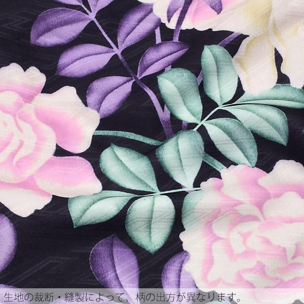 Prices down2）七五三 7歳 着物「黒色 薔薇」四つ身 女の子の
