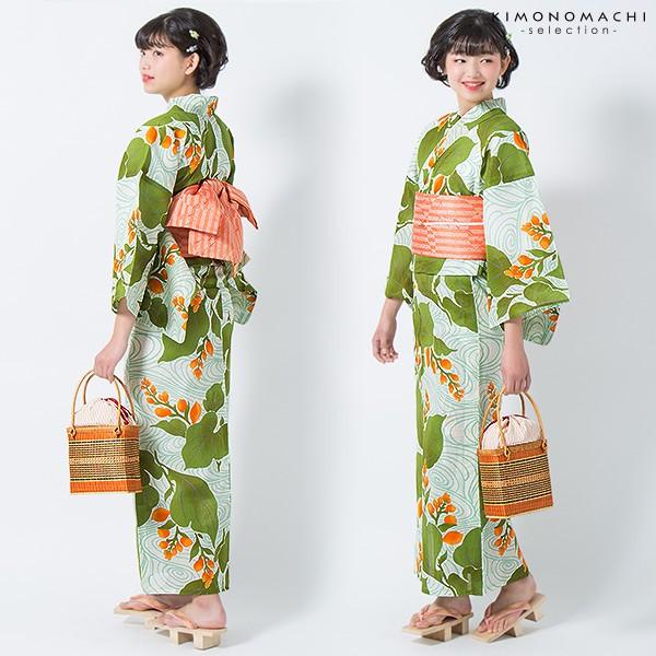 Prices down2）浴衣 レディース セット 芸艸堂 「緑×オレンジ 水