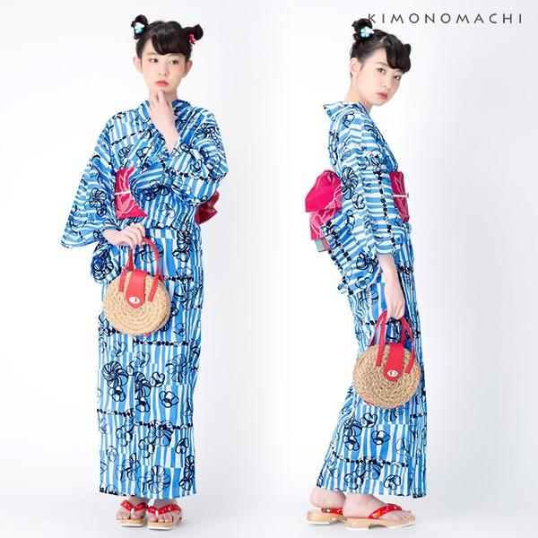KIMONOMACHI 浴衣 レディース セット 「ブルー レトロフラワー」 S F