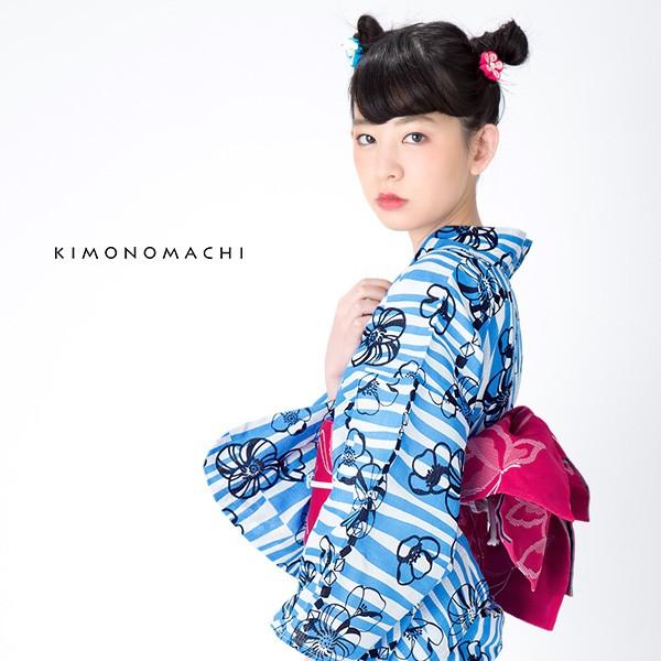 KIMONOMACHI 浴衣 レディース セット 「ブルー レトロフラワー」 S F
