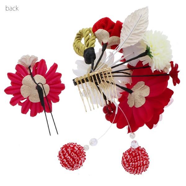 Prices down2）成人式 髪飾り つまみ細工 赤 振袖 お花 2点セット