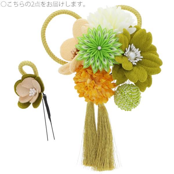 成人式 髪飾り つまみ細工 2点セット「グリーン お花と剣つまみ