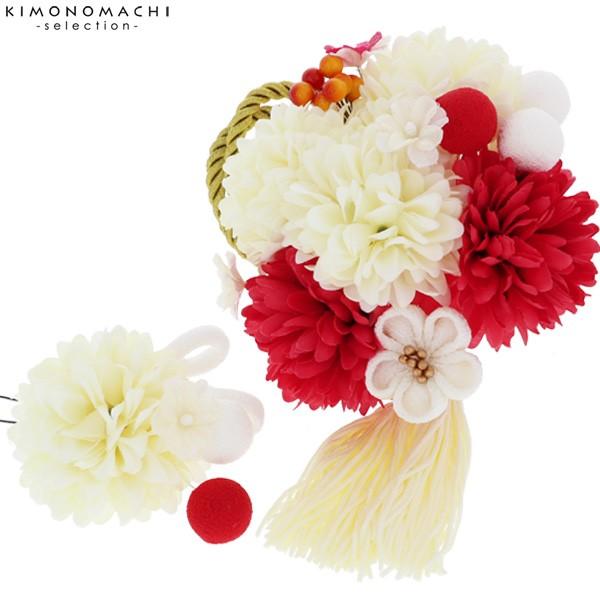 きなこ様order髪飾り赤&白&flower お着物の雰囲気に合わせたデザイン♡ Prices down5）成人式 髪飾り 白 赤 花 紐 2点セット「お花と玉 房飾り