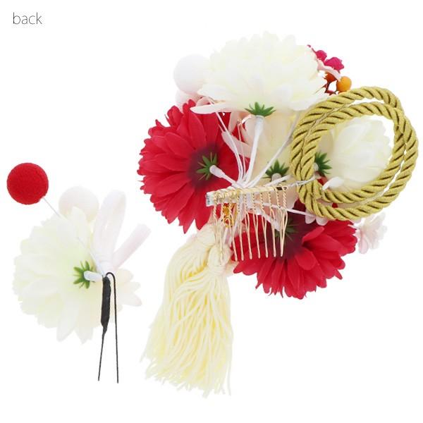 Prices down5）成人式 髪飾り 白 赤 花 紐 2点セット「お花と玉 房飾り