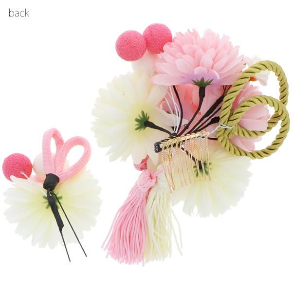 Prices down5）成人式 髪飾り 白 花 紐 2点セット「ピンク お花と玉 房