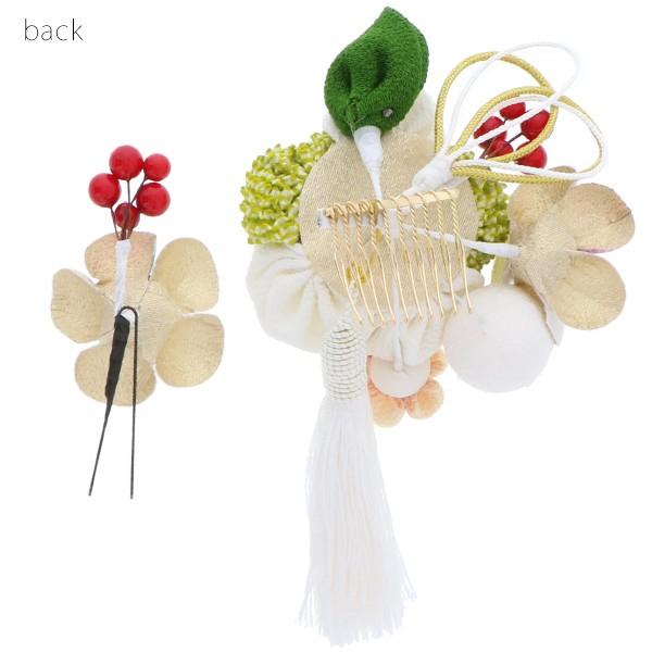 Prices down4）成人式 髪飾り 白 つまみ細工 2点セット「白色 ふっくら