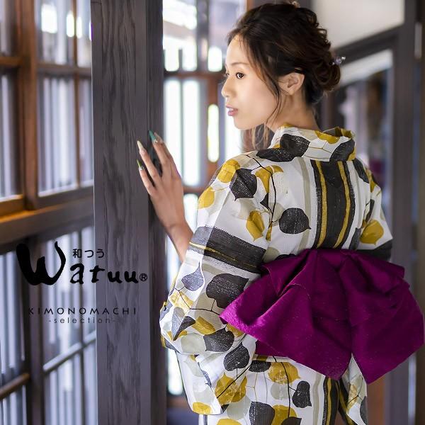 和つう 浴衣単品「黒茶、黄土色 縞にリーフ」ブランド浴衣単品 レディース 浴衣単品 変わり織り浴衣ss2512ykl25 Prices down2）和つう 浴衣単品「黒茶 黄土色 縞にリーフ」大人