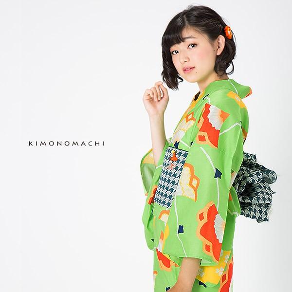 KIMONOMACHI 浴衣 レディース セット 「グリーン レトロ花」浴衣