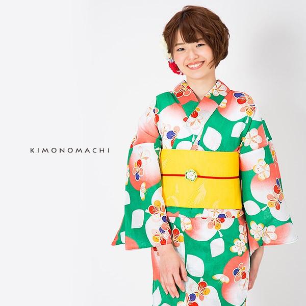 KIMONOMACHI 浴衣 レディース セット 「緑色 リンゴ」 S／F／TL
