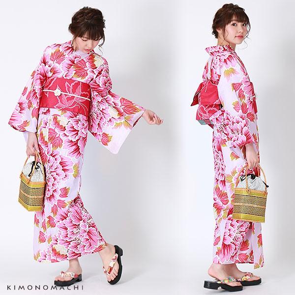 KIMONOMACHI 浴衣 レディース セット 「ピンクパープル 大牡丹