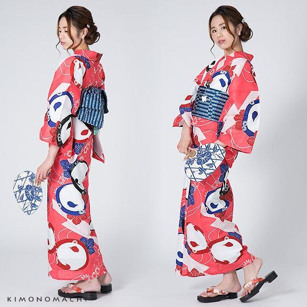 KIMONOMACHI 浴衣 レディース セット 「ピンク 橋に万寿菊