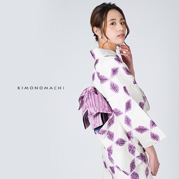 KIMONOMACHI 浴衣 レディース セット 「パープル 絞り風オモダカ」 S