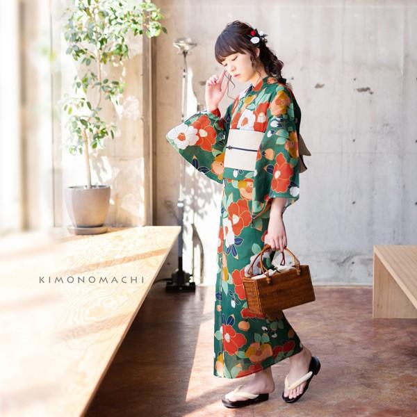 KIMONOMACHI 浴衣 レディース 単品 「椿 緑」 S F TL LL サイズ KIMONOMACHI 浴衣 レディース 単品 「椿 緑」 S F TL LL サイズ